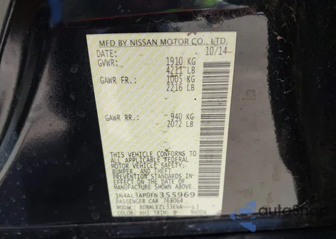 2015 Nissan Altima 2.5 S from USA, damaged, VIN 1N4AL3AP0FN355969